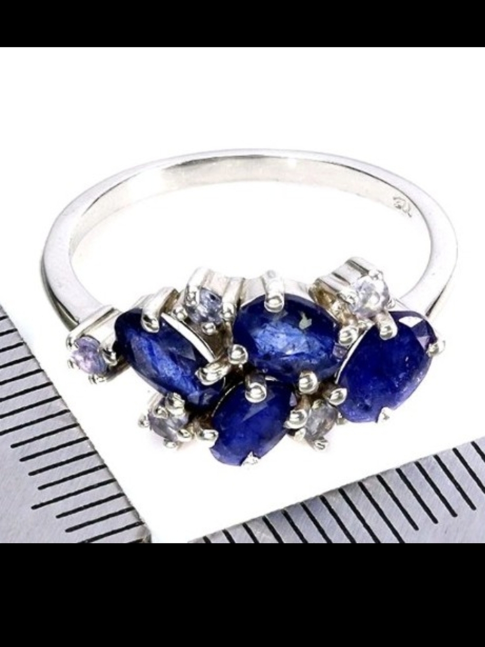 Sterling Silver GENUINE Blue Sapphire & TANZANITE Cluster Ring SIZE 7.